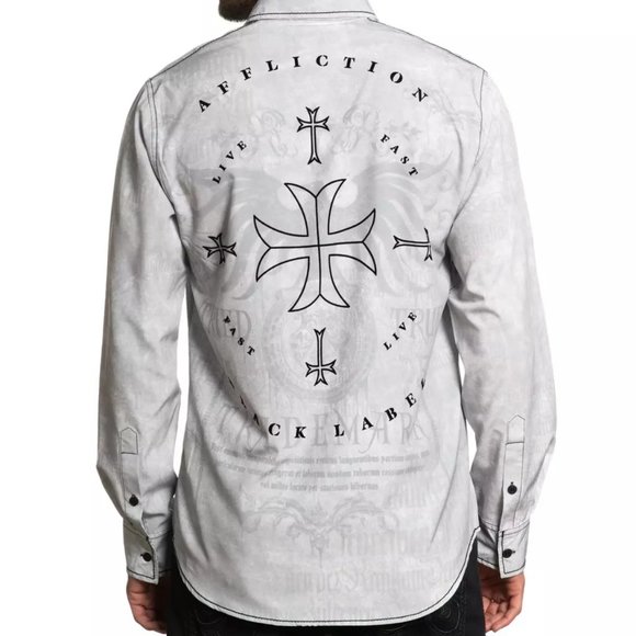 AFFLICTION Men's Long Sleeve Button Down Shirt TRI - Picture 7 of 9